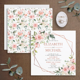 Invitación Boda floral rosada cuadrado de cobre geométrico