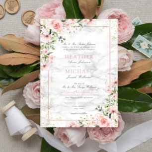 Invitación Boda floral rosada de color dorado de Rubor