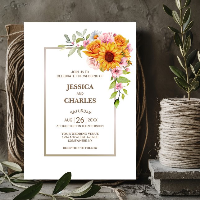 Invitación Boda floral rosada de girasol (Subido por el creador)