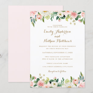 Invitación Boda floral rosada de Rubor de la acuarela