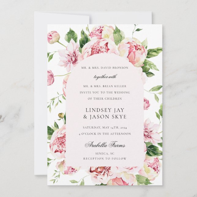 Invitación Boda floral rosada del arca botánico de verano (Anverso)