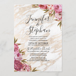 Invitación Boda floral rosada elegante del mármol del oro