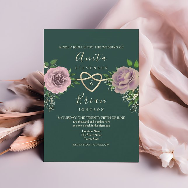 Invitación Boda floral rosada esmeralda (Subido por el creador)