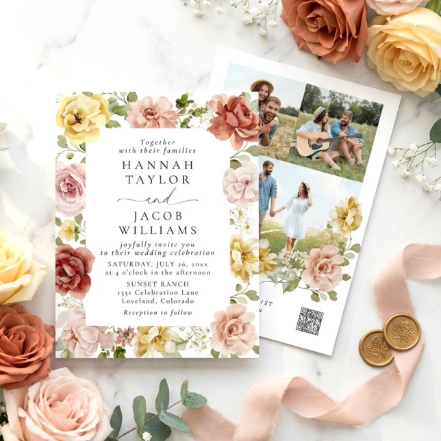 Invitación Boda floral rosada y amarilla (Subido por el creador)