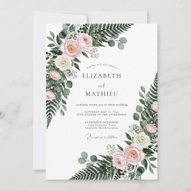 Invitación Boda Floral Rosado en el Bosque (Anverso)