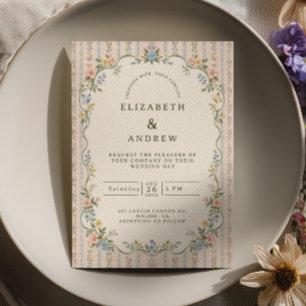 Invitación Boda Floral Rosado Grandmillennial