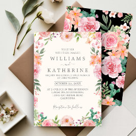 Invitación Boda floral rosado y rosa de Rubor turbio negro