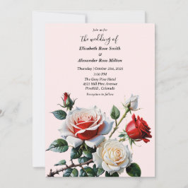 Invitación boda floral rosas rojas blancas de color rosa boni