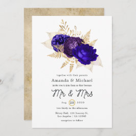 Invitación Boda floral Royal Blue, Purple y Gold
