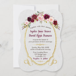 Invitación Boda floral Royal Burgundy Gold Marsala