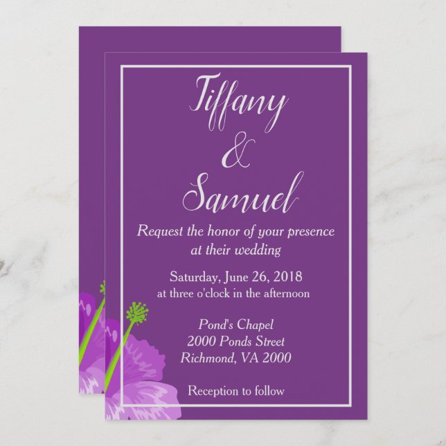 Invitación Boda floral Royal Purple (Anverso / Reverso)