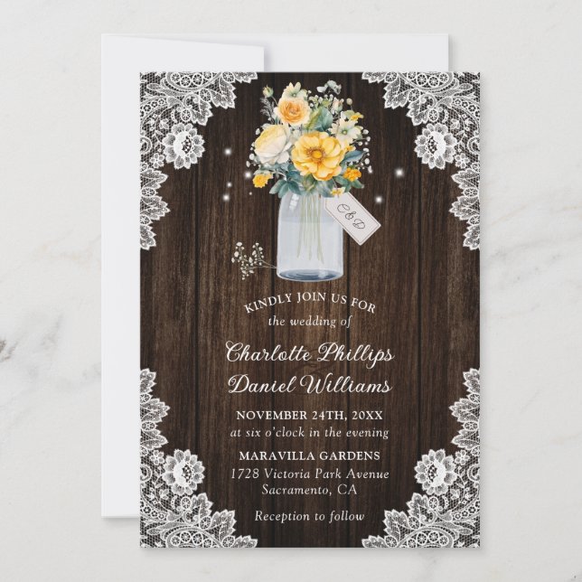 Invitación Boda floral rubio amarillo (Anverso)