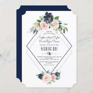 Invitación Boda floral Rubor azul de la armada caprichosa