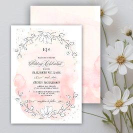 Invitación Boda floral Rubor color de agua rosado