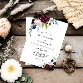 Invitación Boda floral Rubor de la Marina Borgoña moderna