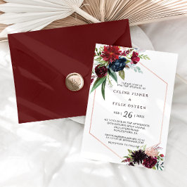 Invitación Boda floral Rubor de la Marina Borgoña moderna