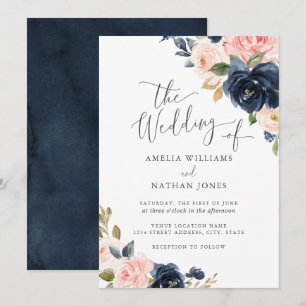 Invitación Boda floral Rubor de la Marina moderna