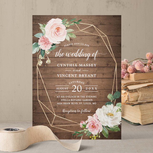 Invitación Boda floral Rubor de Romance Rústico Geométrico (Subido por el creador)