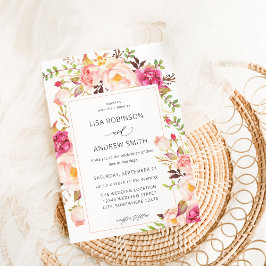 Invitación Boda floral Rubor V3 de color rosa