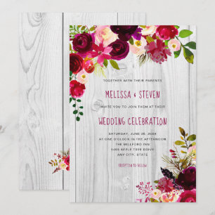 Invitación Boda floral rugoso + madera blanca