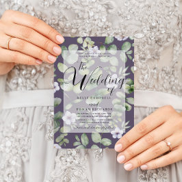 Invitación Boda floral rugoso morado Eucalyptus