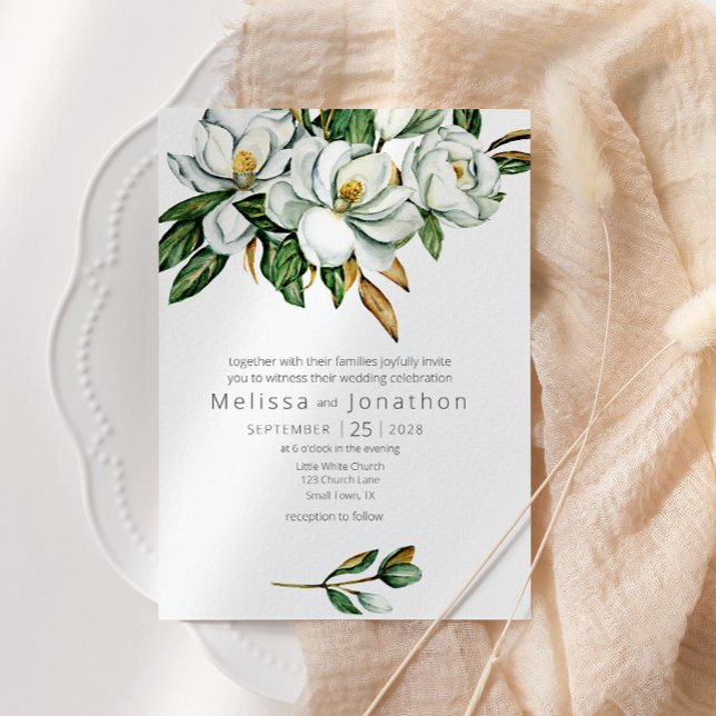 Invitación Boda floral rusa de magnolia blanca (Subido por el creador)
