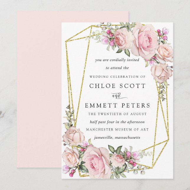 Invitación Boda floral rusa rosa de Rubor (Anverso / Reverso)