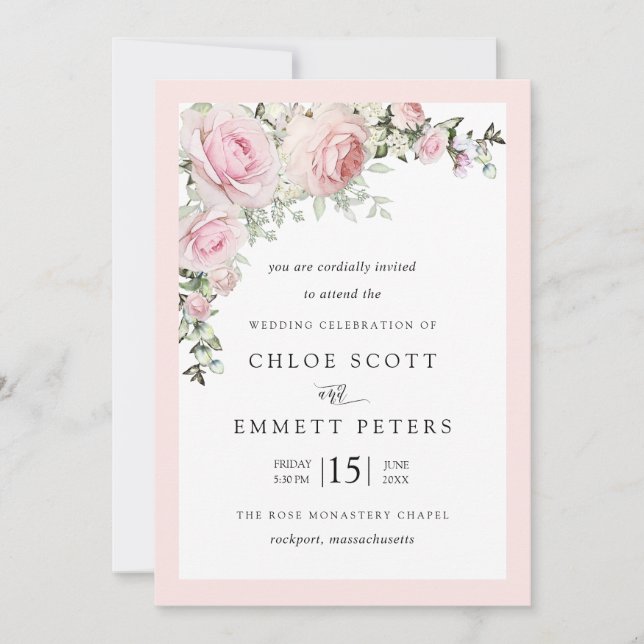 Invitación Boda floral rusa rosa de Rubor (Anverso)