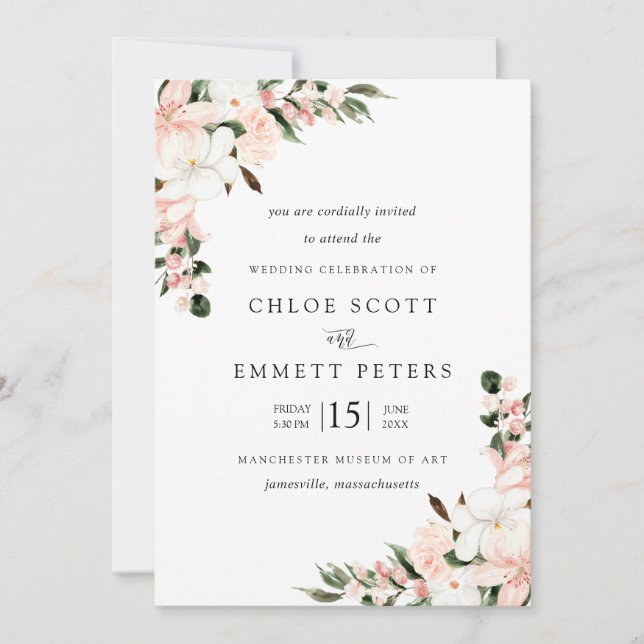 Invitación Boda floral rúsculo rosado Rubor (Anverso)