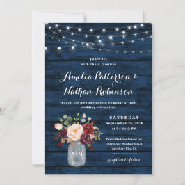 Invitación Boda floral ruso azul y borgoña Rubor