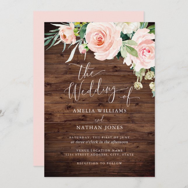 Invitación Boda floral ruso de Rubor (Anverso / Reverso)