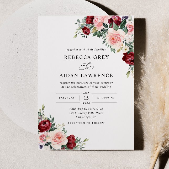 Invitación Boda floral ruso de Rubor en Borgoña (Subido por el creador)