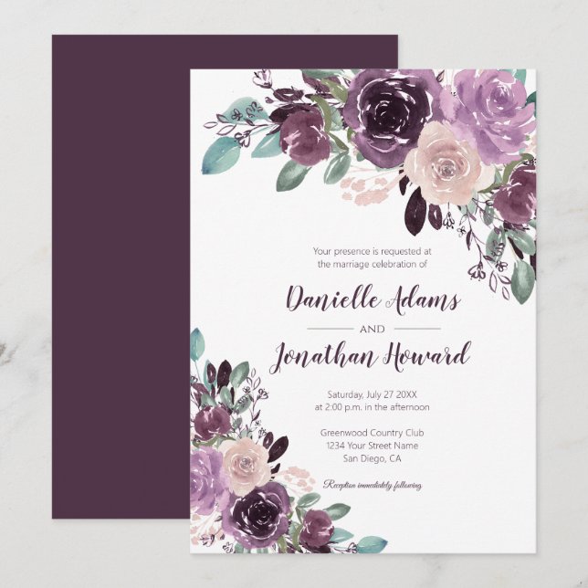 Invitación Boda floral ruso de Sangria | (Anverso / Reverso)