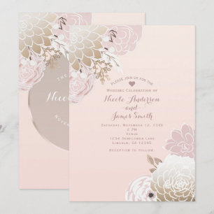 Invitación Boda floral ruso rosado y dorado de época
