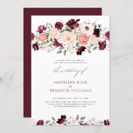 Invitación Boda floral ruso virtual de Rubor en Borgoña