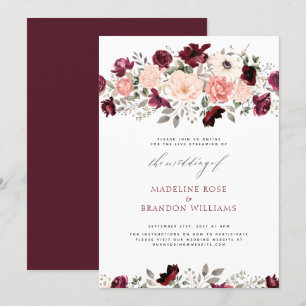 Invitación Boda floral ruso virtual de Rubor en Borgoña