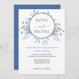 Invitación Boda Floral Rustic Blue Winter