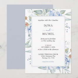 Invitación Boda Floral Rustic Blue Winter