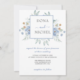 Invitación Boda Floral Rustic Blue Winter