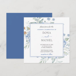 Invitación Boda Floral Rustic Blue Winter