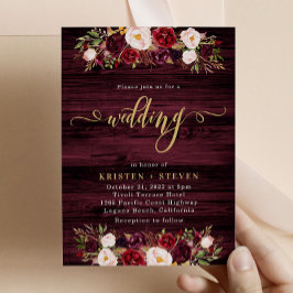 Invitación Boda floral Rustic Burgundy Marsala