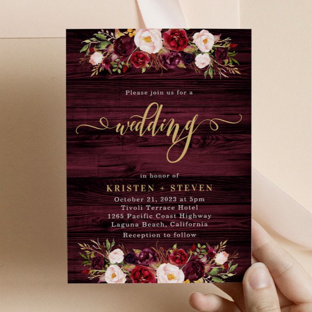 Invitación Boda floral Rustic Burgundy Marsala (Subido por el creador)