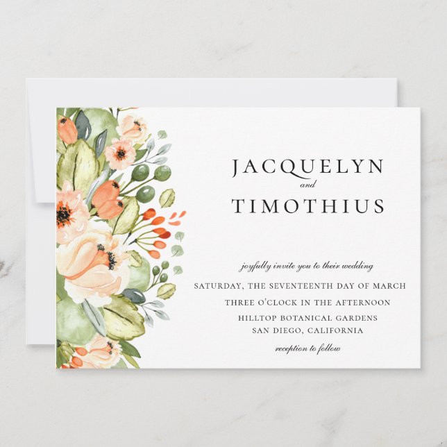 Invitación Boda floral Rustic Peach Garden (Anverso)