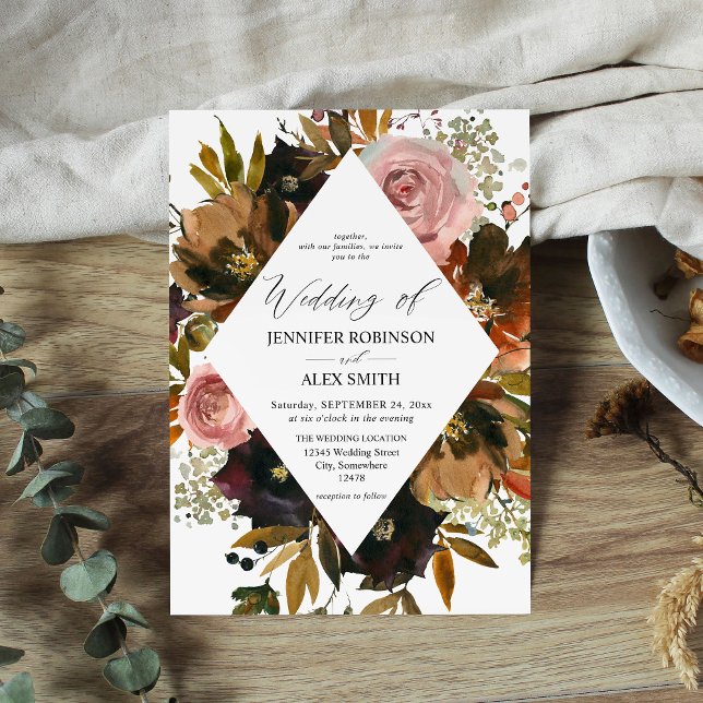 Invitación Boda floral Rustic Pink, Purple y Gold (Subido por el creador)