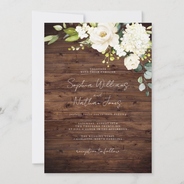 Invitación Boda floral Rustic Wood Champagne (Anverso)