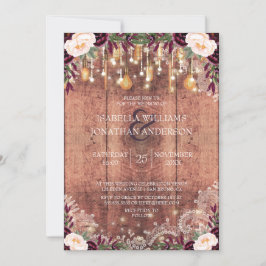 Invitación Boda floral Rustic Wood & String Lights