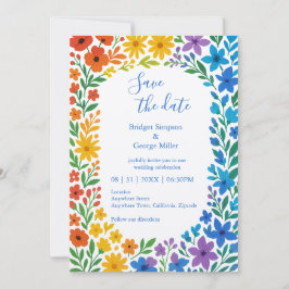 Invitación Boda floral rústica arcoíris