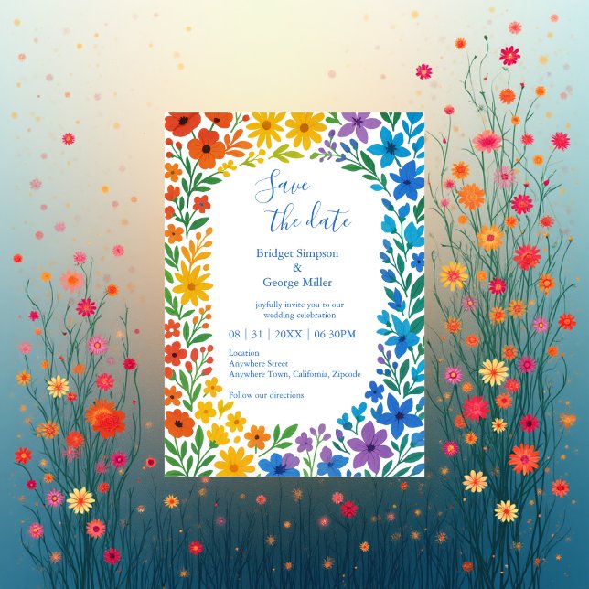 Invitación Boda floral rústica arcoíris (Subido por el creador)