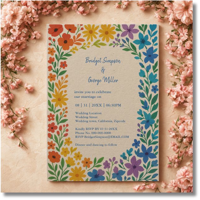 Invitación Boda floral rústica arcoíris (Subido por el creador)