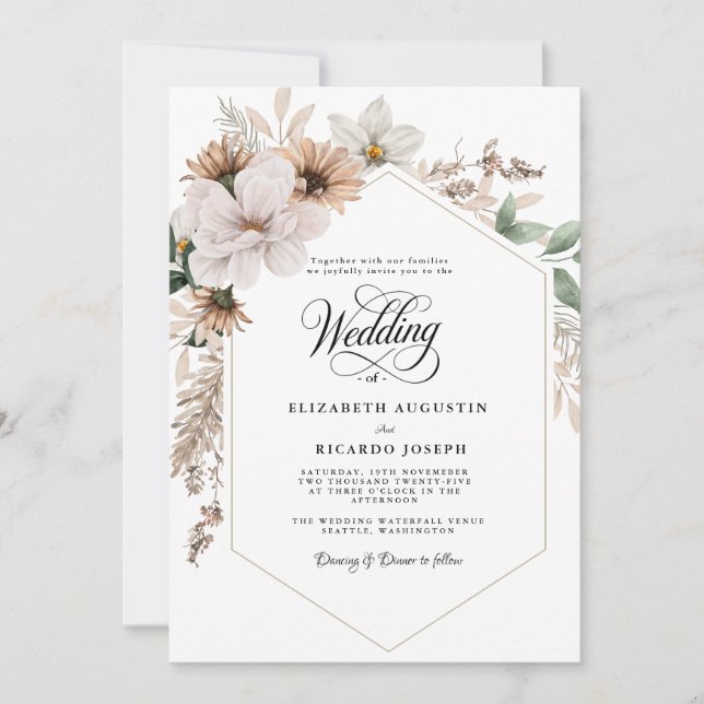 Invitación Boda Floral Rústica Boho (Anverso)